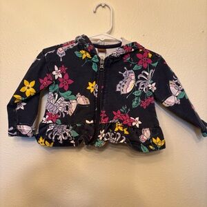 Tea Collection Zip Sweatshirt Floral Butterfly Print Size 9-12 Months